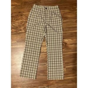 SHEIN Plaid High Waist Straight Leg Trousers Women's Size M Brown Beige 050‎